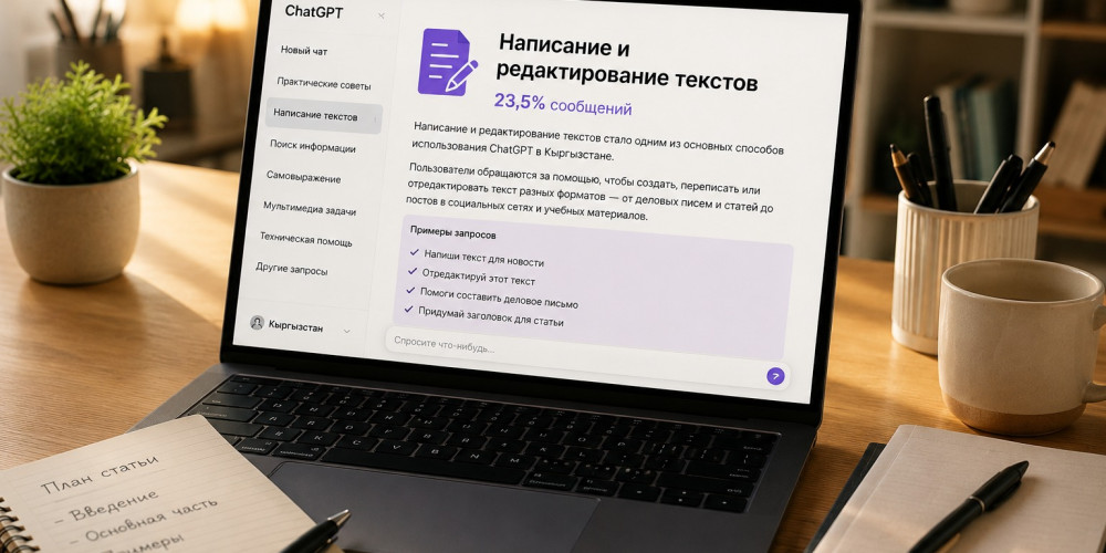 Почти четверть запросов кыргызстанцев к ChatGPT связана с написанием текстов
