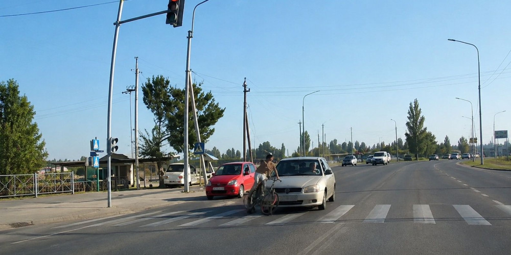 В Манасе автомобиль проехал на красный и сбил подростка на велосипеде