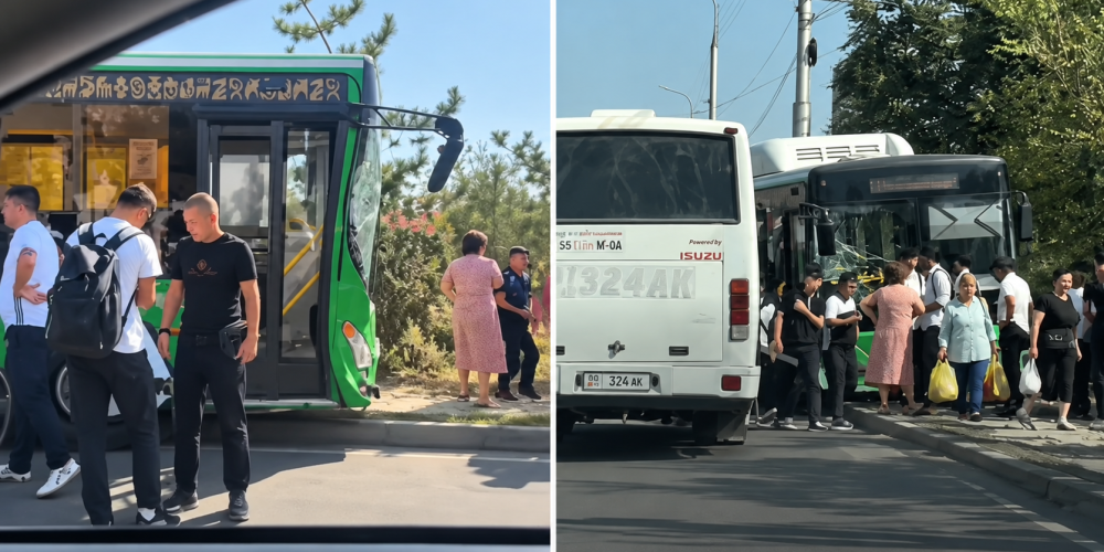 В Бишкеке автобус №118 выехал на встречную полосу и попал в ДТП