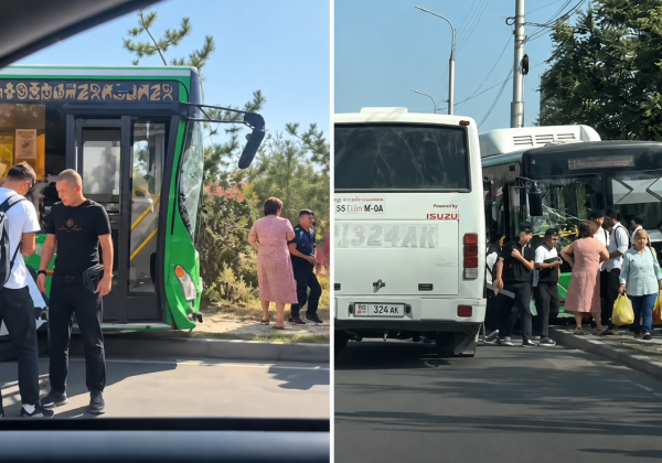 В Бишкеке автобус №118 выехал на встречную полосу и попал в ДТП